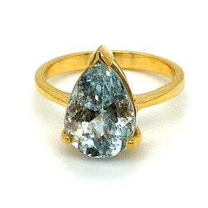 Aquamarine 4.90ct Solid 14K Yellow Gold Ring